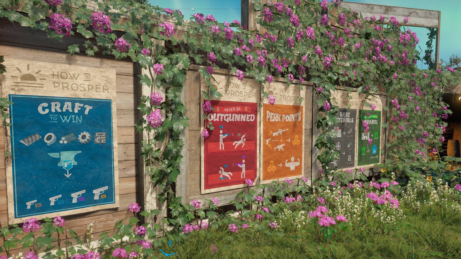 Far Cry New Dawn: Tutorials through in-world posters.