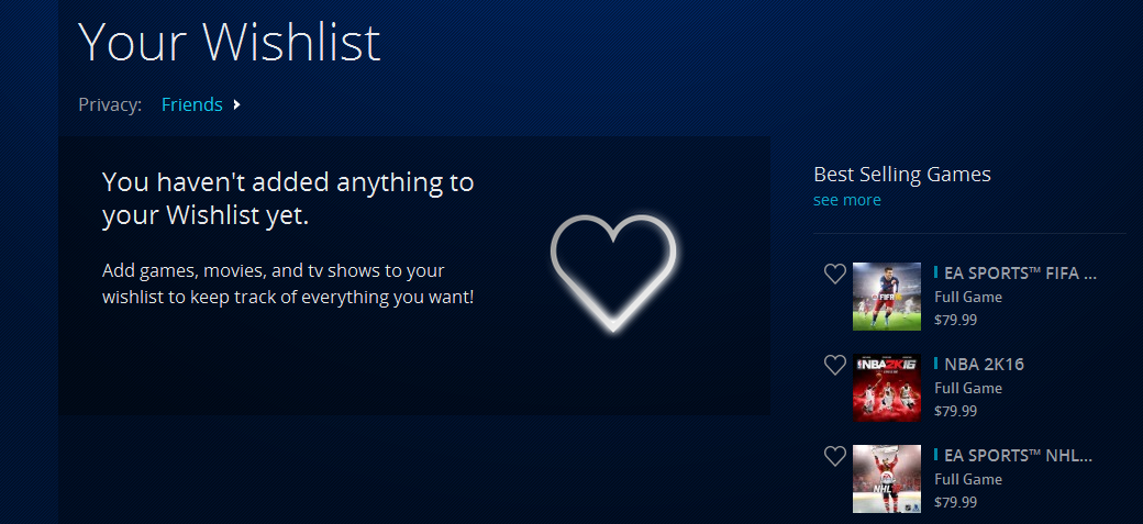 PlayStation Store Wishlist 